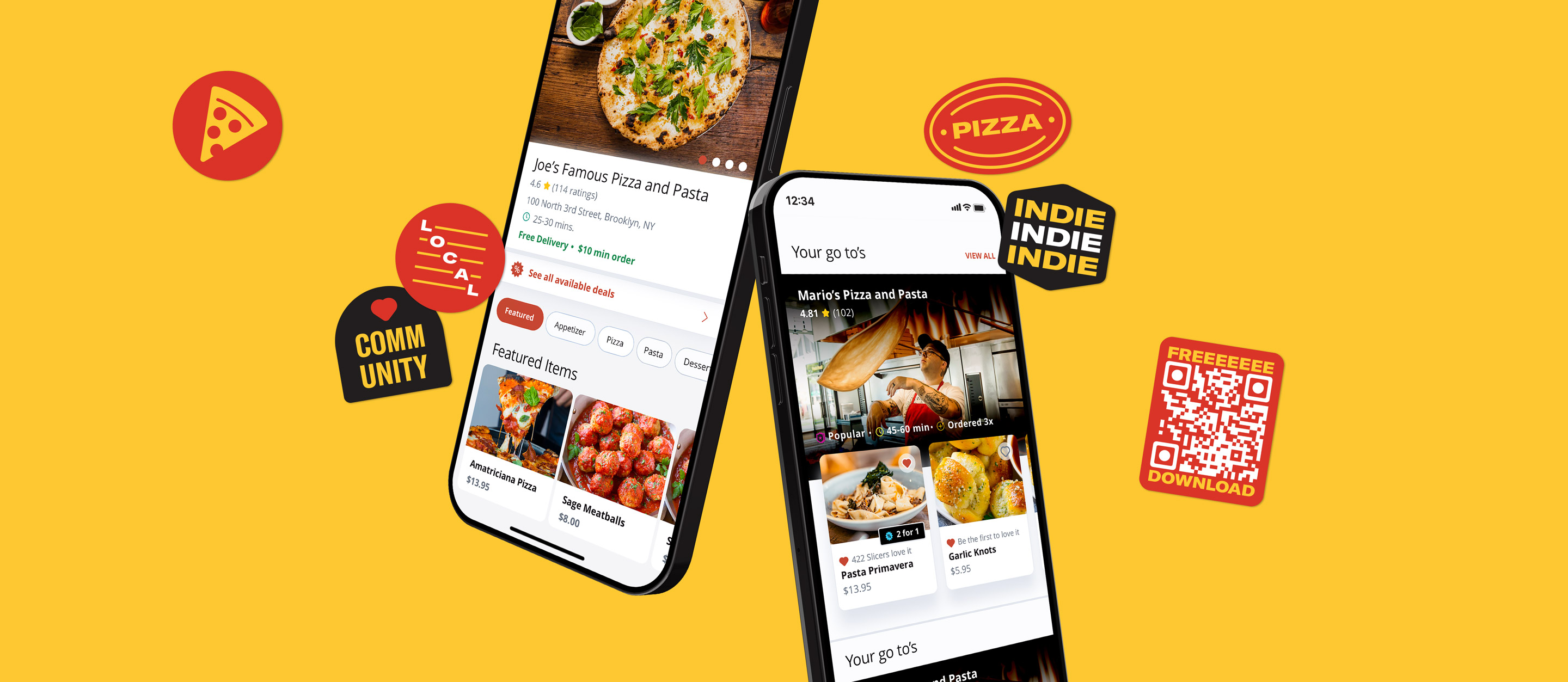 IPhone screen showing a pizza delivery app with vibrant images of pizzas