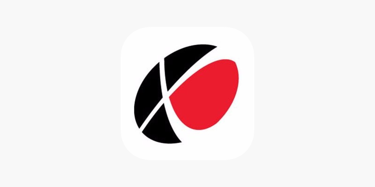 Red and black logo displayed on a white background