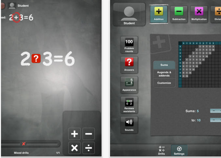 Math Drills Lite App User Interface