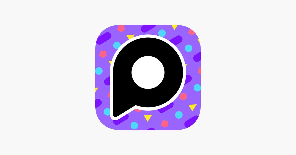 Purple and black polka dot pattern with a black and white letter "P" in the center.
