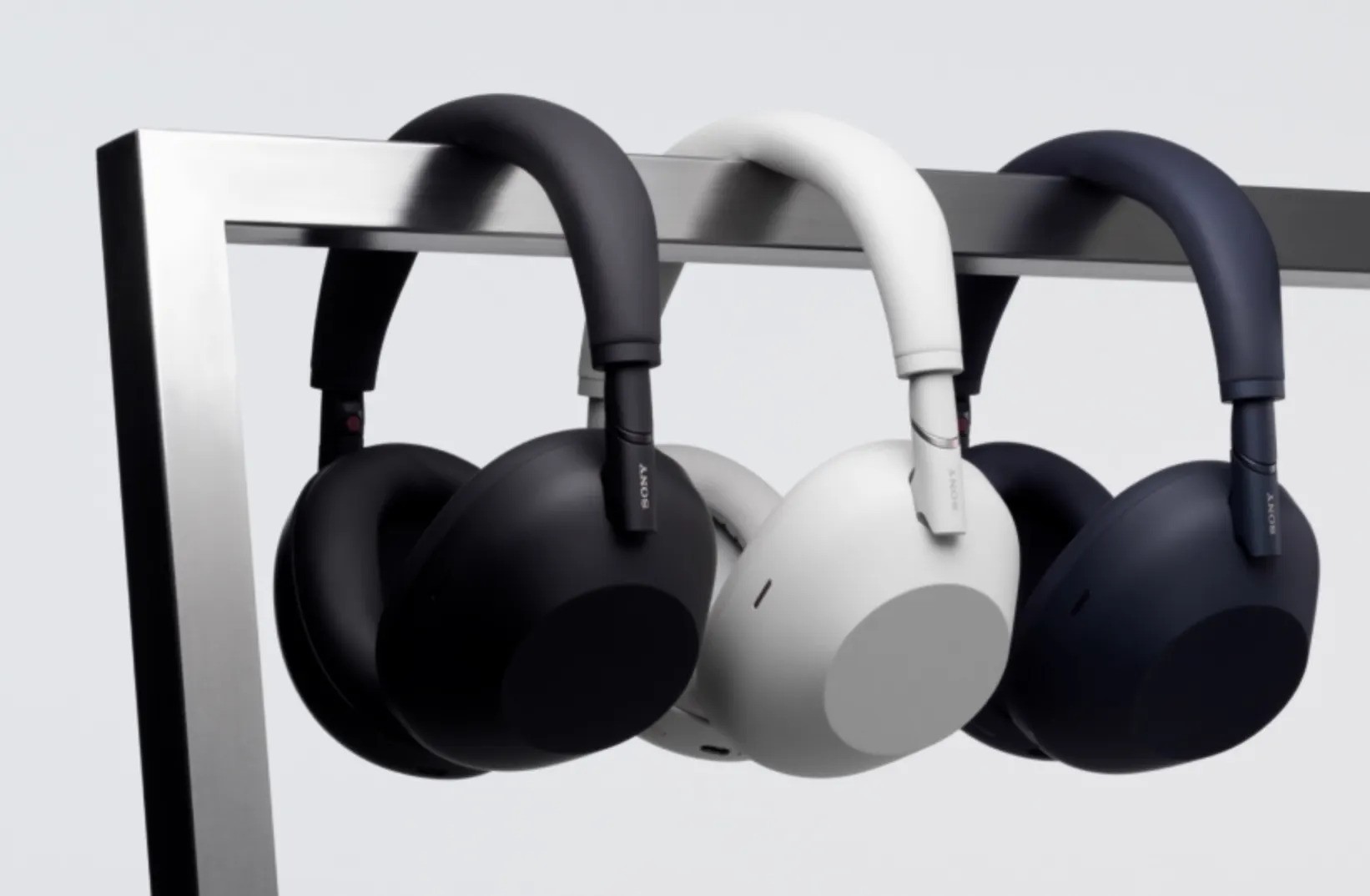 New Sony headphones displayed on a stand
